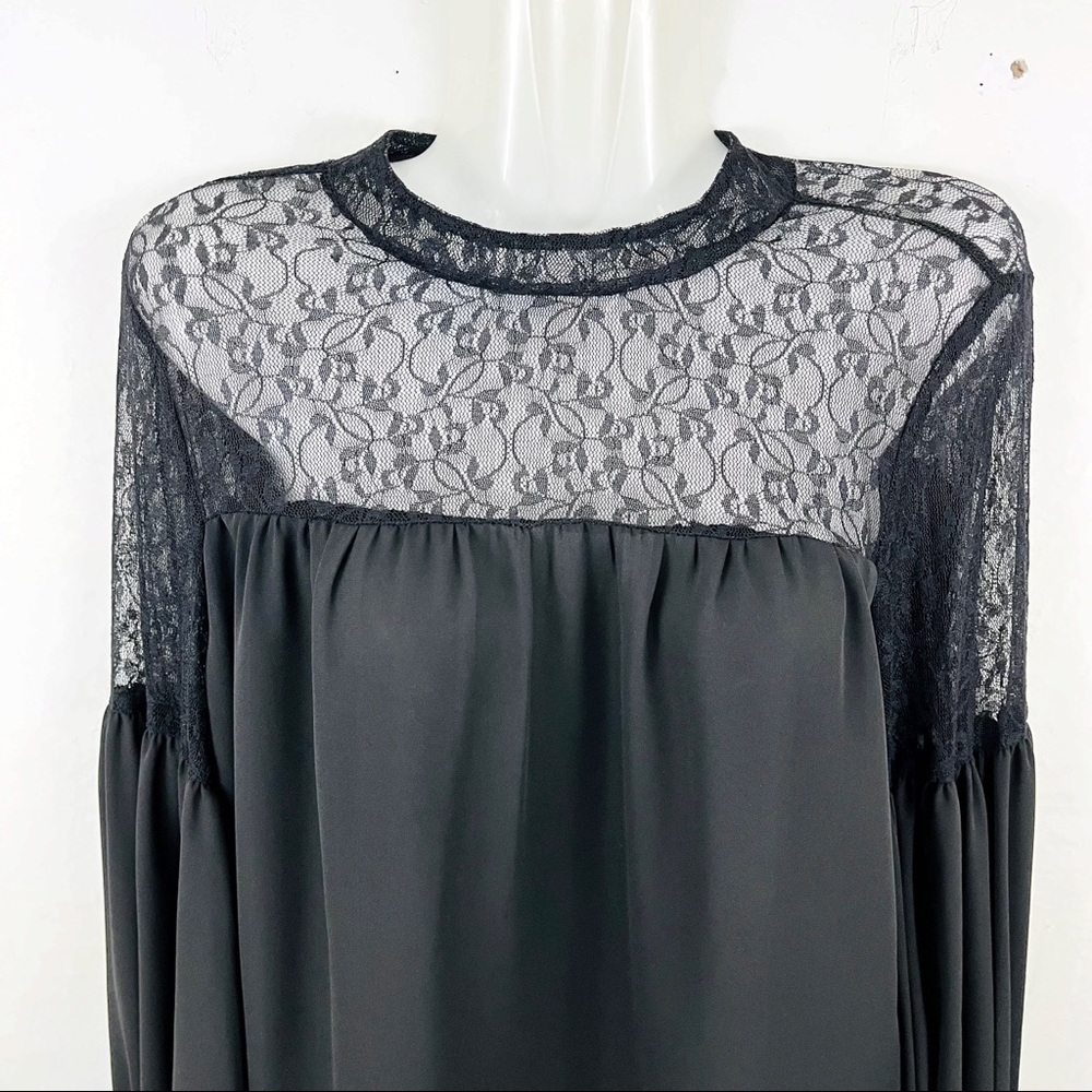 Vince Camuto Black Balloon Sleeve Lace Long Sleeve Top Blouse Size S NWOT - Picture 6 of 11